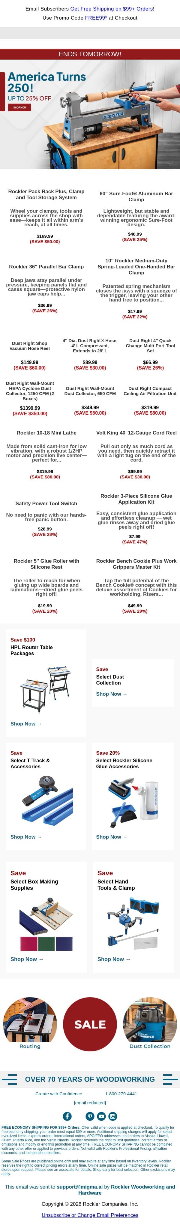 These Deals End Tomorrow! email from Rockler screenshot