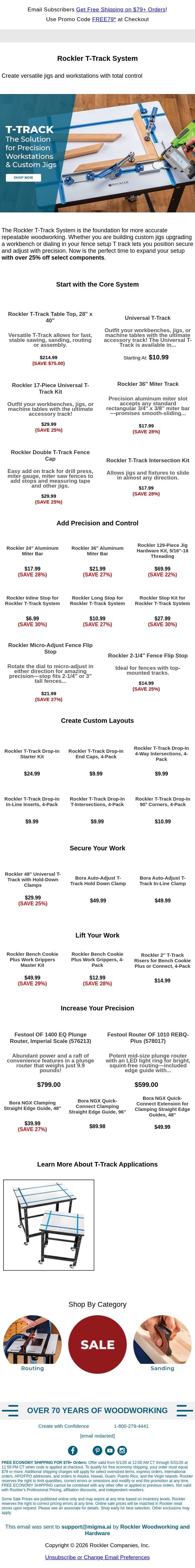 Everything You Need to Get On Track! email from Rockler screenshot