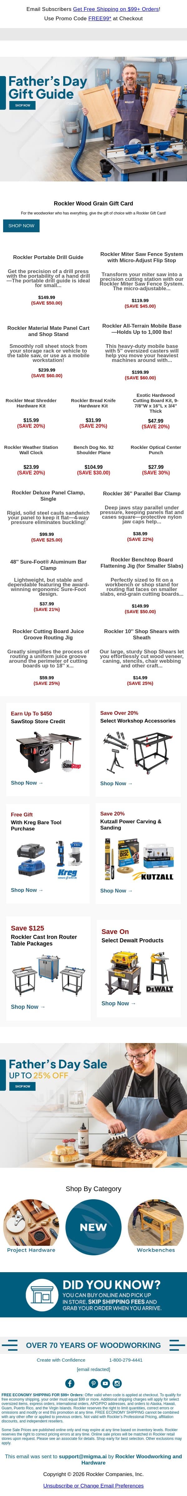 Make Father's Day Special with Rockler! email from Rockler screenshot
