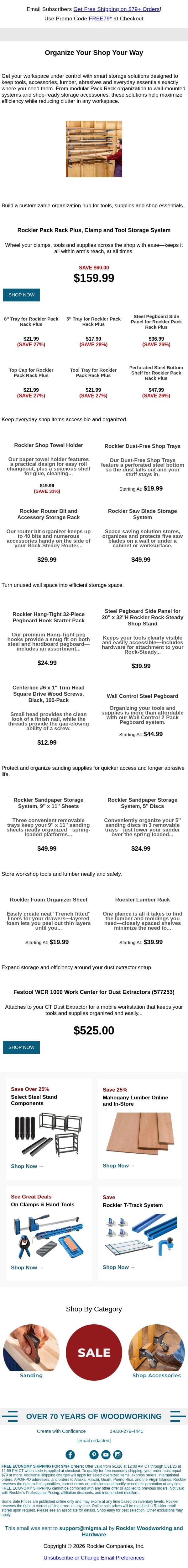 Storage At The Ready email from Rockler screenshot