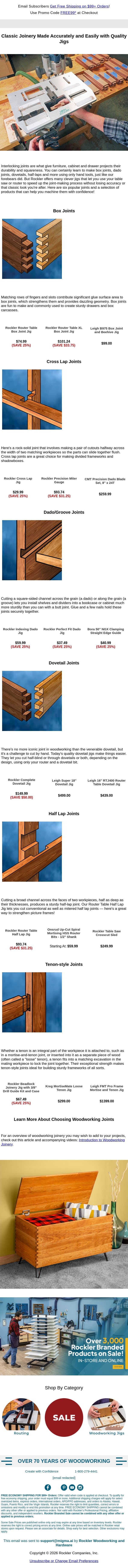 A Jig for Every Joint — Explore the Options! email from Rockler screenshot