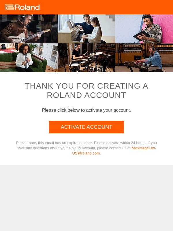 Please activate your Roland Account email from Roland screenshot