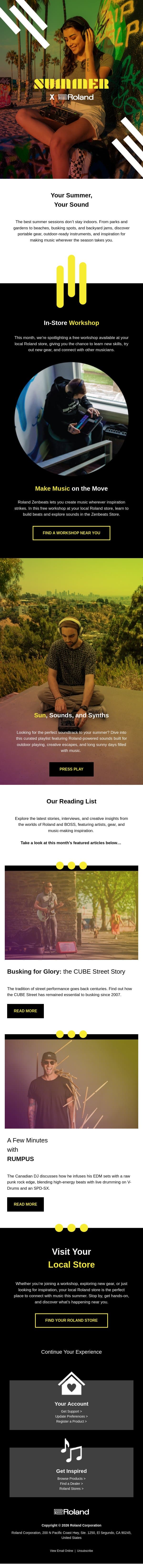 Find Your Summer Sound ☀️ email from Roland screenshot