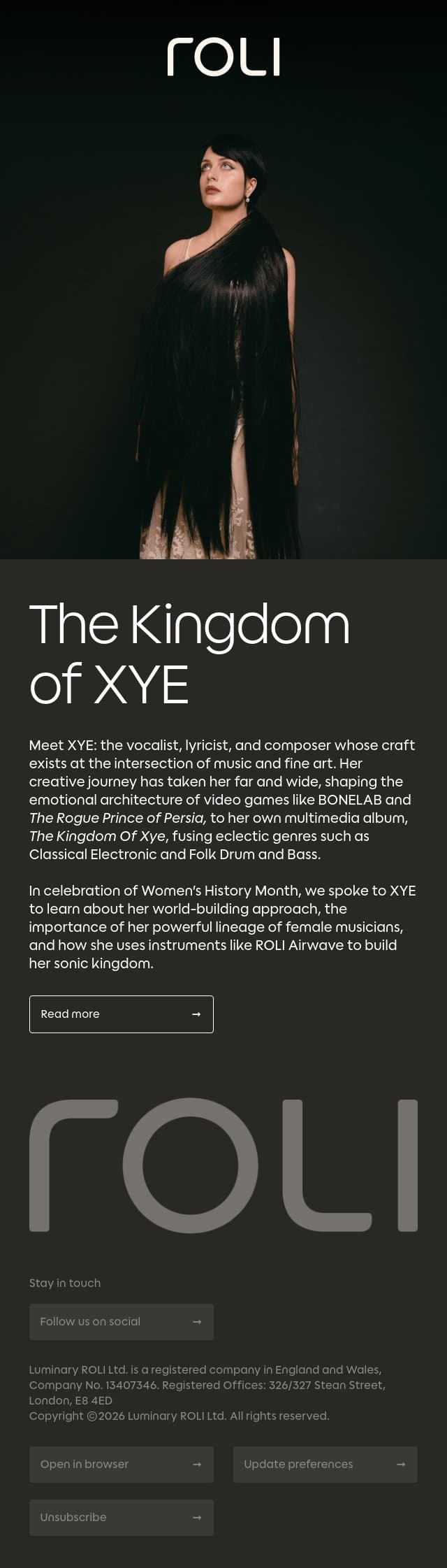 The Cinematic Kingdom of XYE email from Roli screenshot