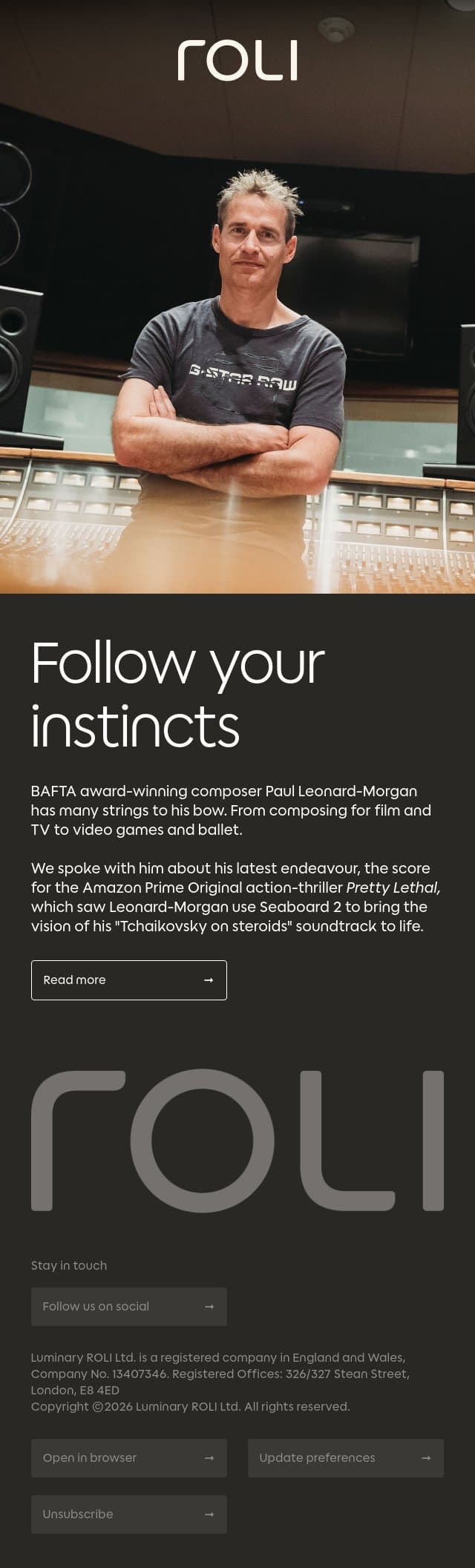 Paul Leonard-Morgan composes twisted soundtracks using Seaboard 2 email from Roli screenshot