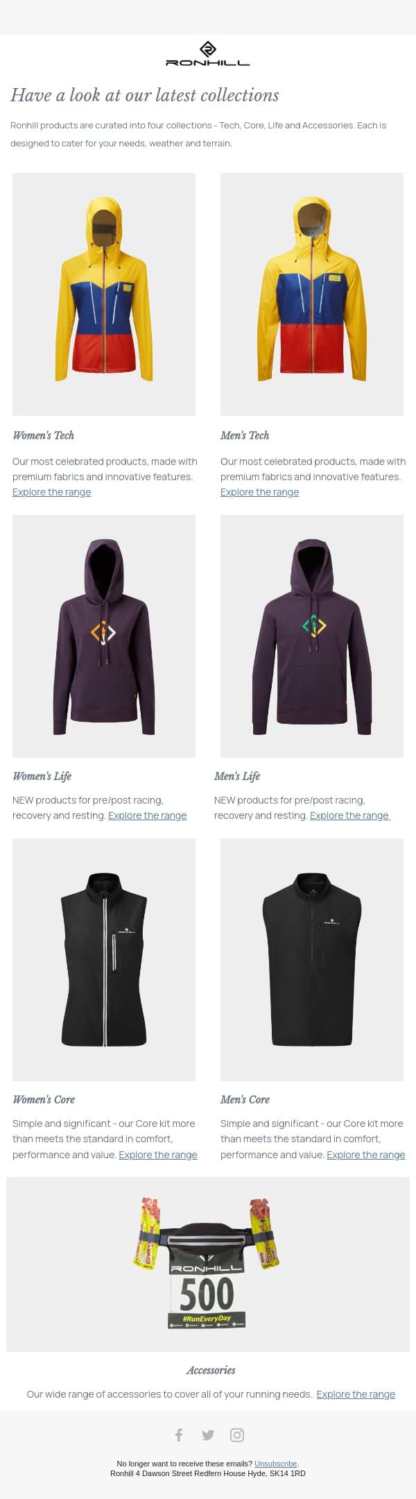 Have a look at our latest collection email from Ronhill screenshot