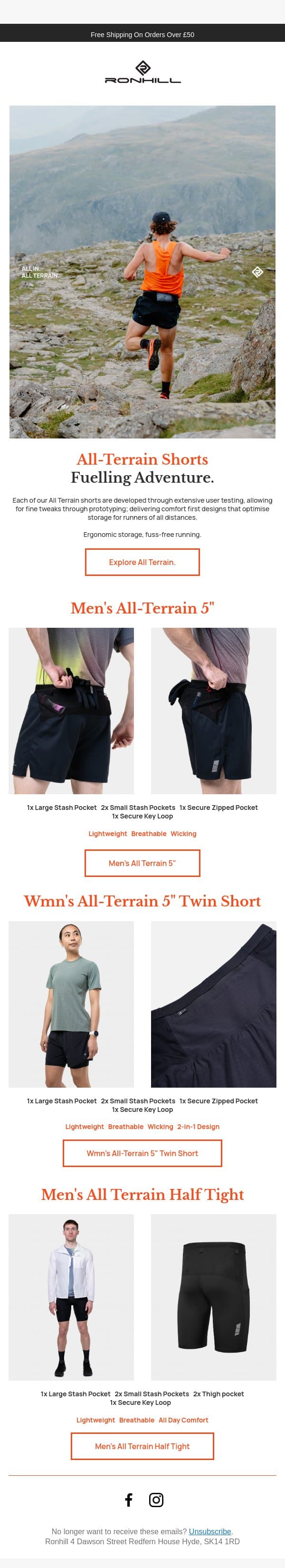All Terrain Shorts: Optimised, Fuss-Free Storage. email from Ronhill screenshot