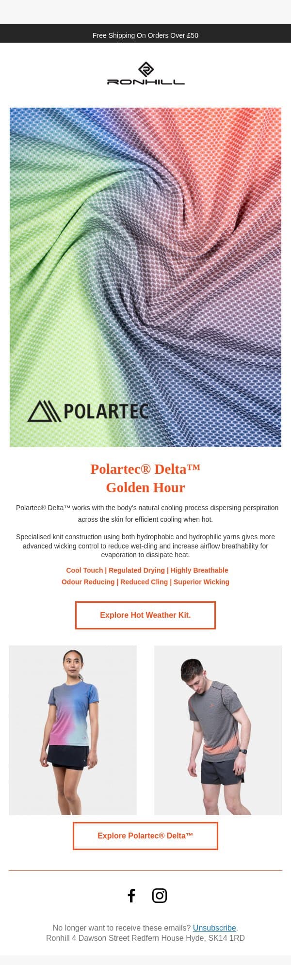Polartec Delta - Effective Temperature Regulation for Runners email from Ronhill screenshot