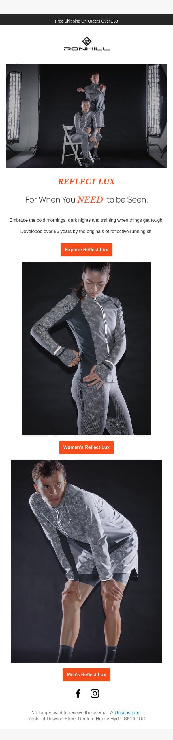 Reflect Lux. For when you NEED to be seen. email from Ronhill screenshot