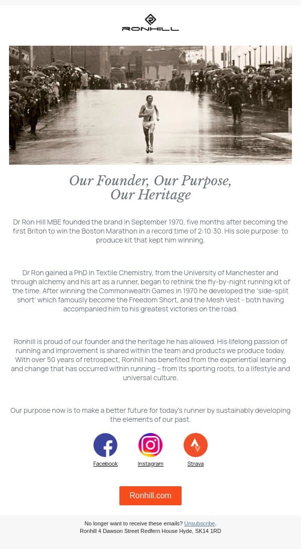 Ronhill - A little bit about us email from Ronhill screenshot