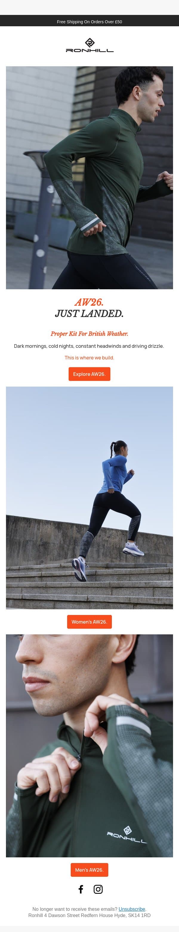 The seasons are changing, AW26 is here. email from Ronhill screenshot