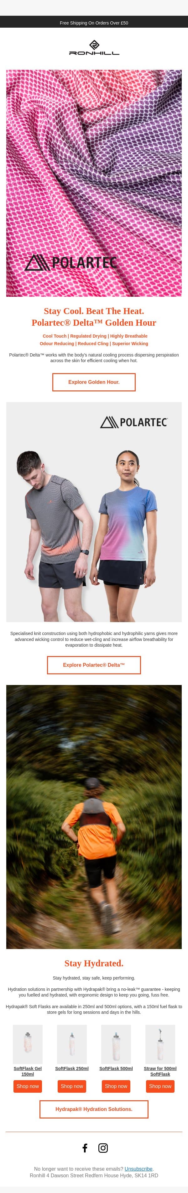 Beat the heat. Hot weather running kit from Ronhill email from Ronhill screenshot