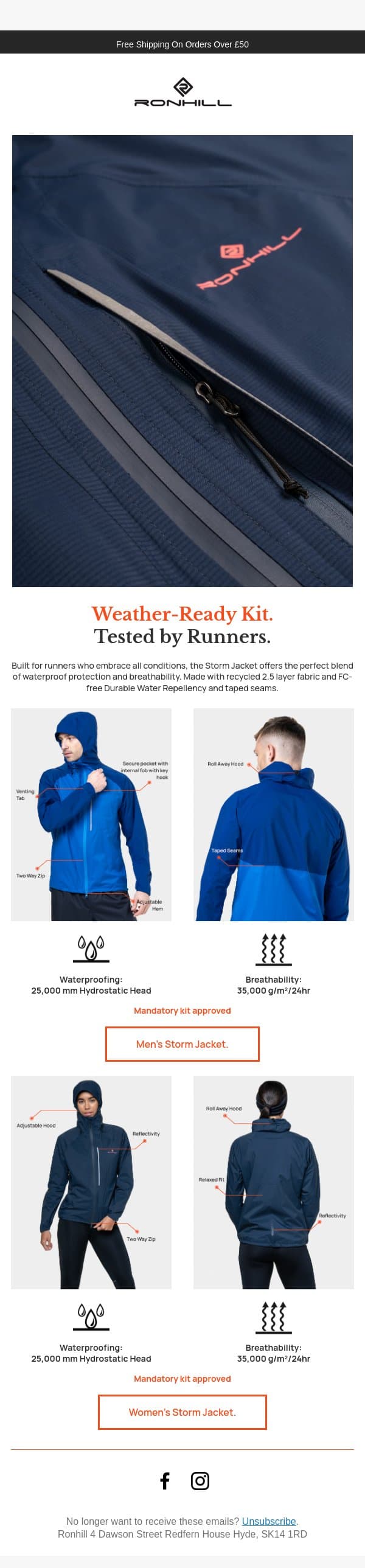Don't let the weather stop your adventures, regardless of what 'summer' brings. email from Ronhill screenshot