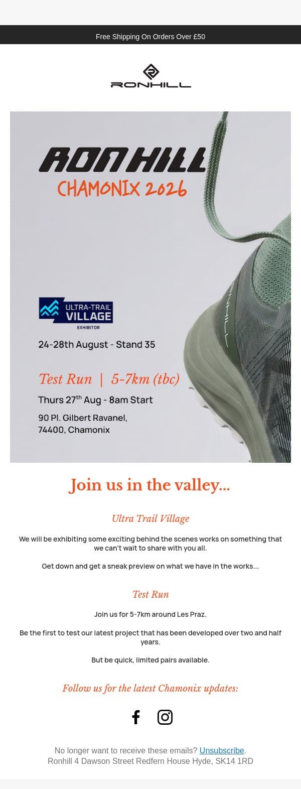 From Manchester to Chamonix... email from Ronhill screenshot