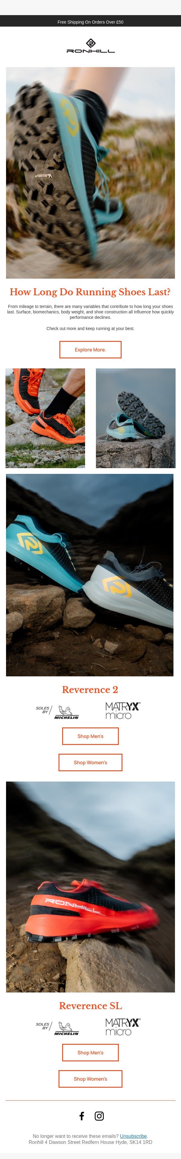 Optimising performance - How long do running shoes last? email from Ronhill screenshot
