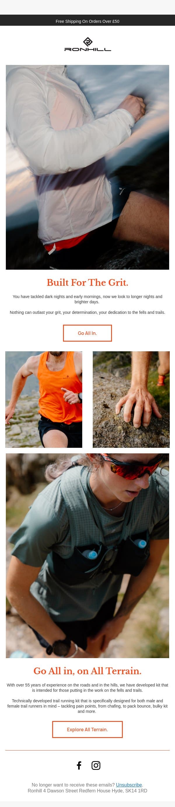 Nothing can outlast your grit. email from Ronhill screenshot