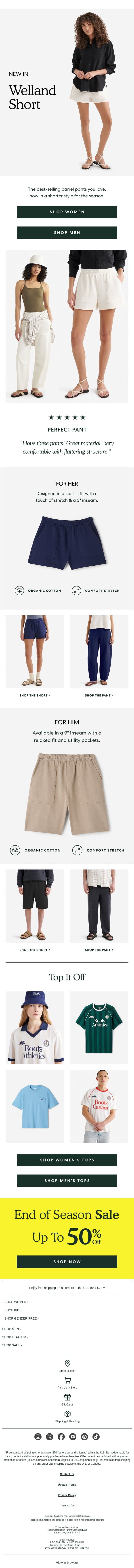 Meet Your New Favourite Shorts email from Roots screenshot