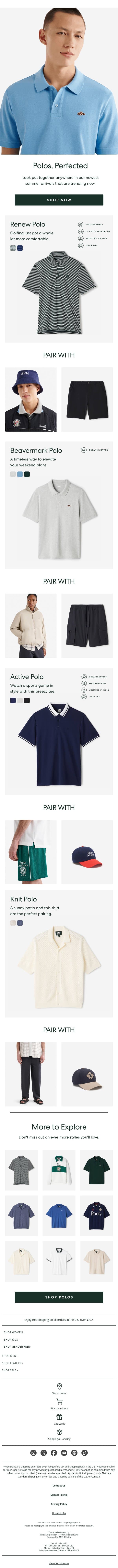 Trending for Men: Polo Shirts email from Roots screenshot