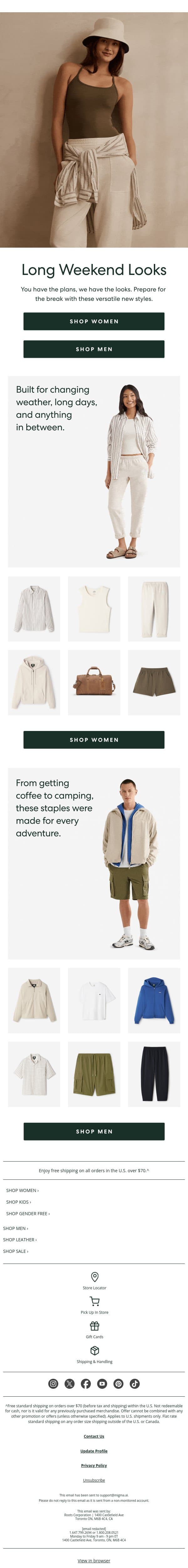Long Weekend Plans? Pack These Looks 🚗 💨 email from Roots screenshot