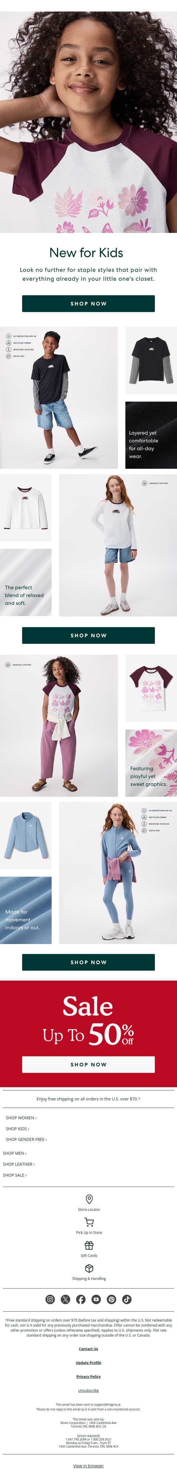 The New Arrivals for Kids You Need email from Roots screenshot