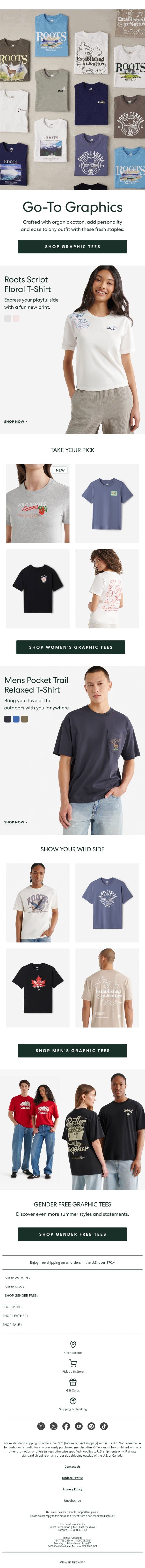 Airy Graphic Tees for Summer ☀️ email from Roots screenshot