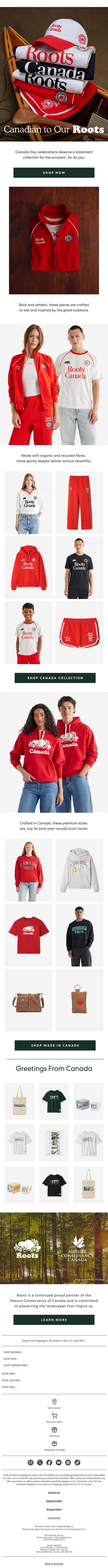 The Canada Day Edit 🇨🇦 email from Roots screenshot