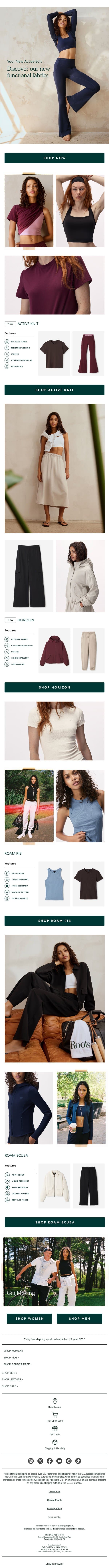 The Activewear Fabrics You'll Love email from Roots screenshot