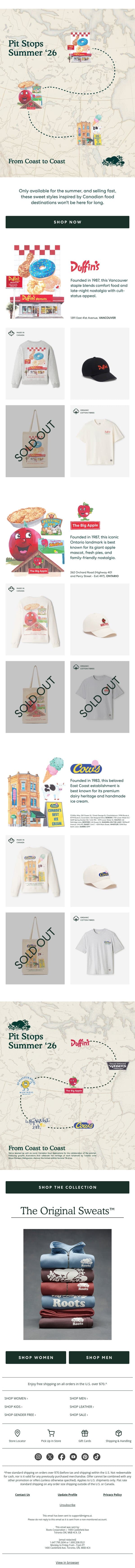Satisfy Your Sweet Tooth with the Pit Stops Collection email from Roots screenshot