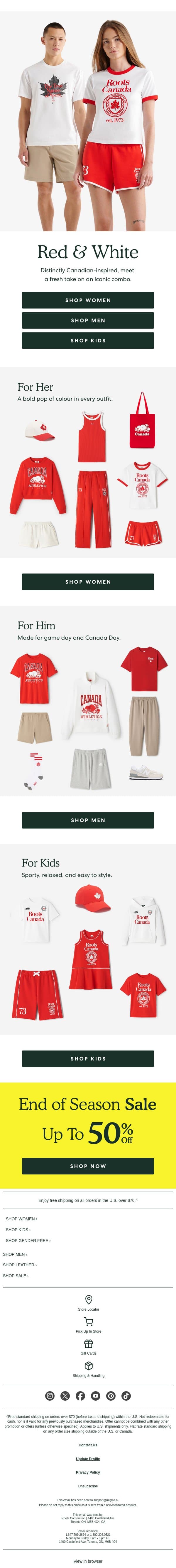 Red, White, and Ready for Summer ❤️🤍 email from Roots screenshot
