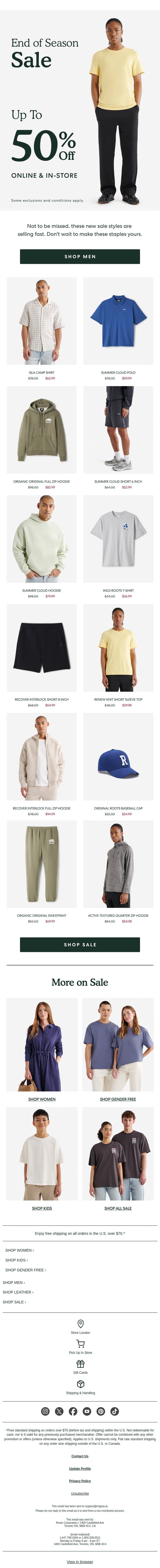 The Men's Sale You Don't Want to Miss 👀 email from Roots screenshot