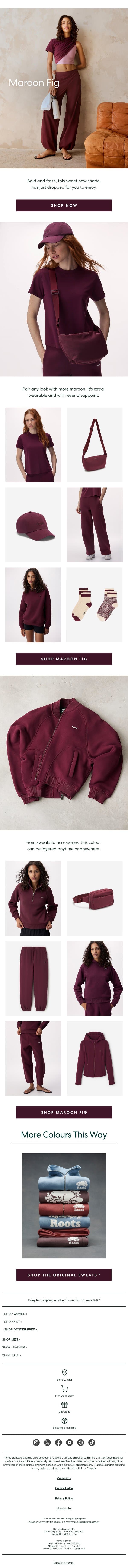 Introducing Maroon Fig 💜 ❤️ email from Roots screenshot