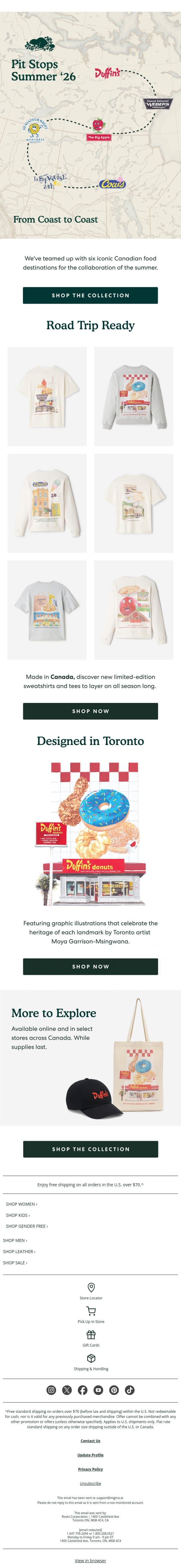 Meet the Limited-Edition Pit Stops Summer '26 Collection 🍁 email from Roots screenshot