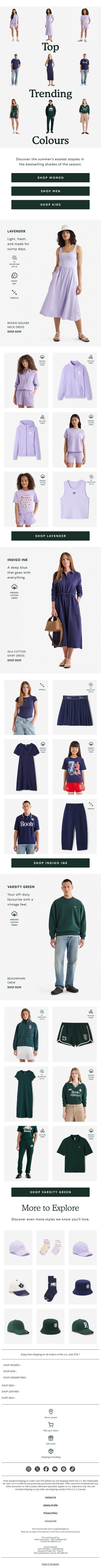 This Season’s Standout Shades email from Roots screenshot