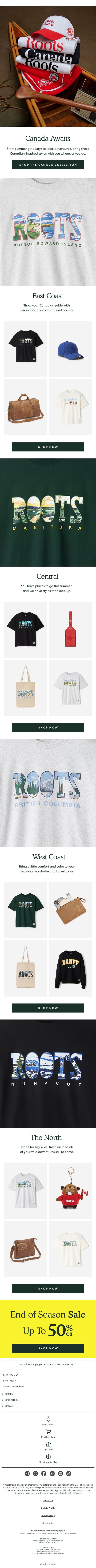 Canada Awaits! Dress the Part 🗺️ email from Roots screenshot