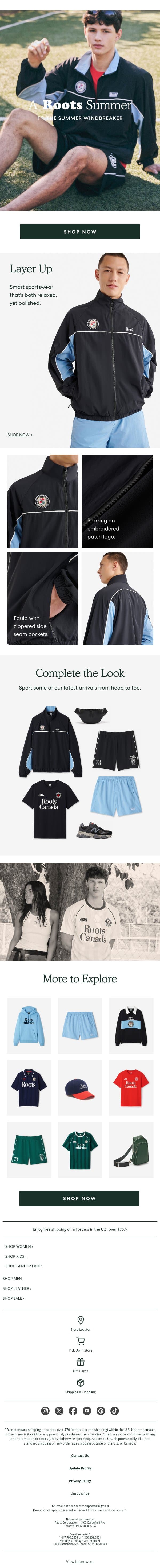 The Windbreaker of the Summer ☀️ email from Roots screenshot