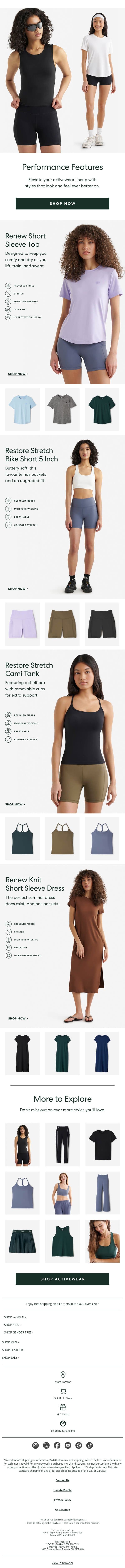 Activewear With Added Perks email from Roots screenshot