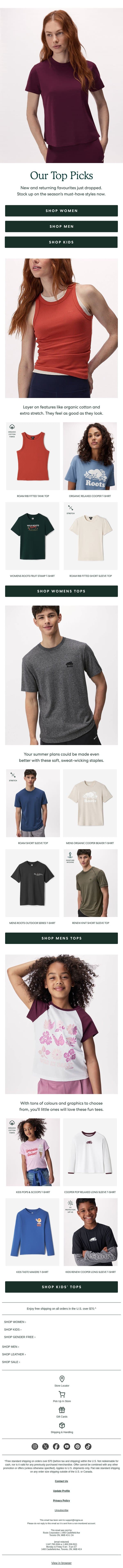 New In: Tees & Tanks 👕🎽 email from Roots screenshot