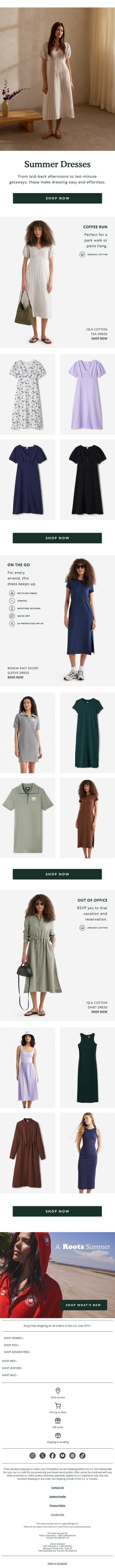 Summer Dresses for Every Occasion email from Roots screenshot
