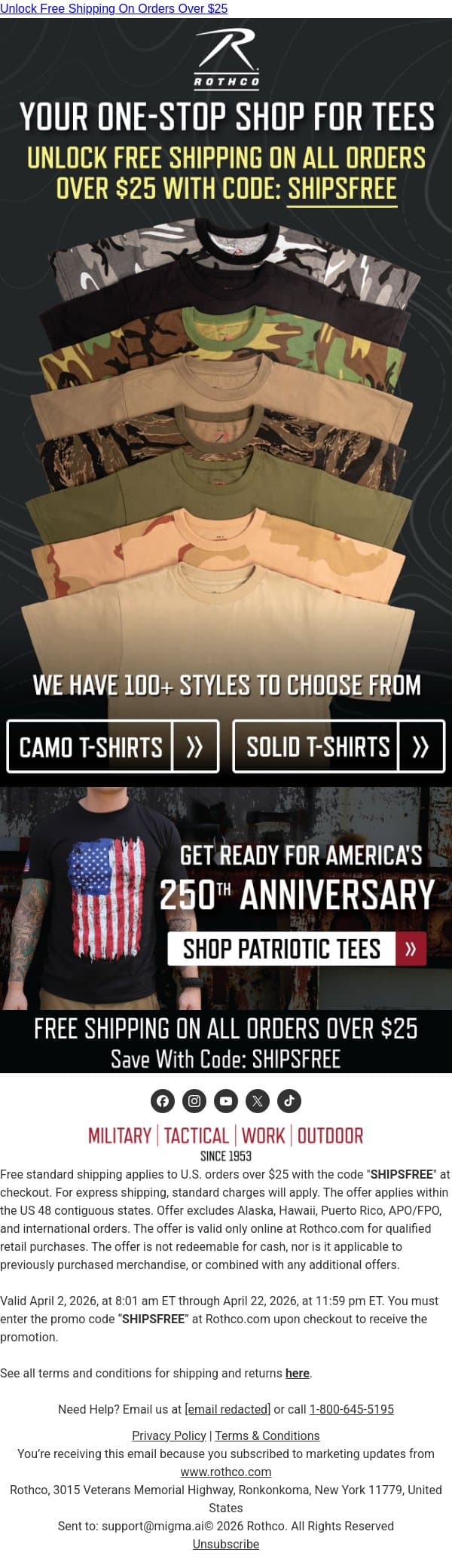 Too Many Tees? Never! email from Rothco screenshot