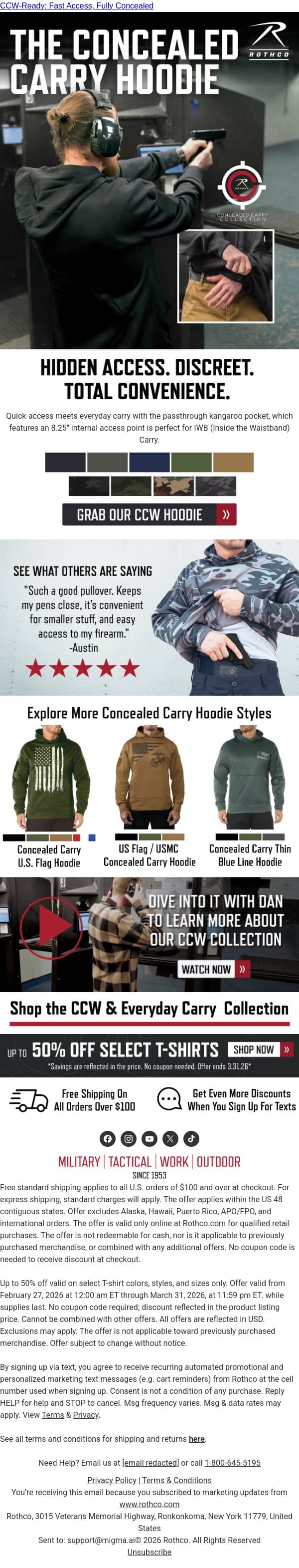 The Hoodie That’s Ready When You Are email from Rothco screenshot