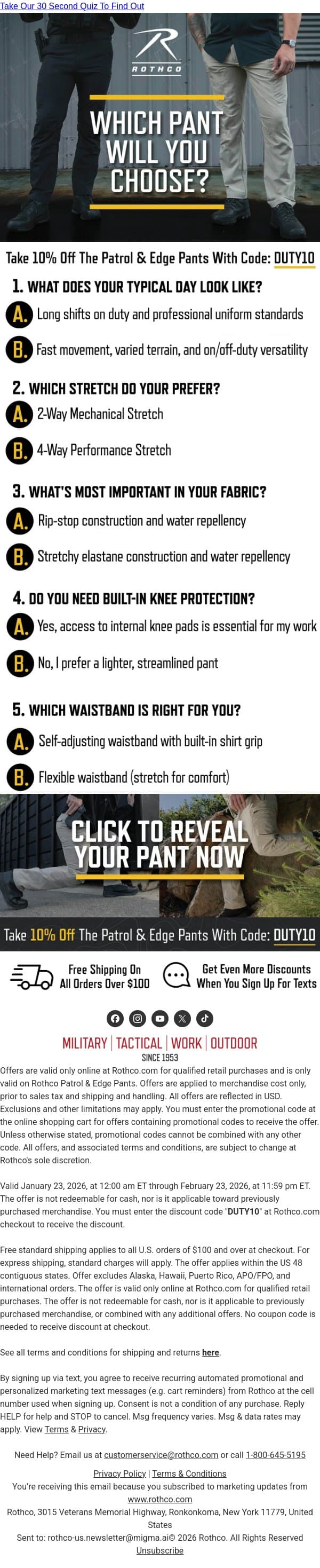 Patrol or Edge Pants? Let’s Find Out. email from Rothco screenshot