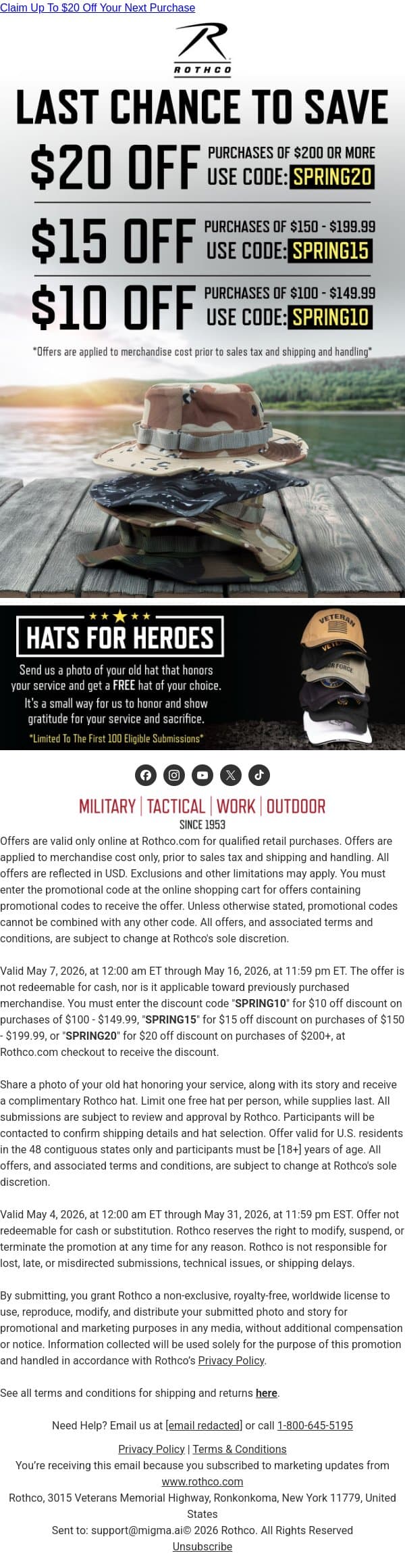 Your Spring Deals Disappear Tonight email from Rothco screenshot
