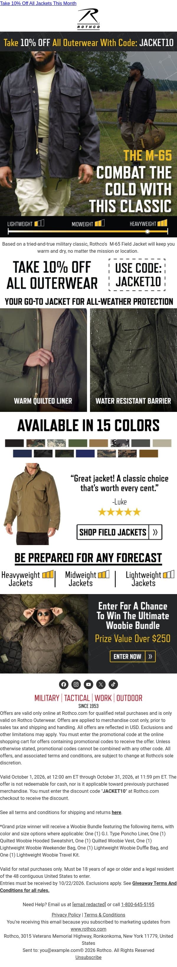 Cold Weather Calls for the M-65 email from Rothco screenshot