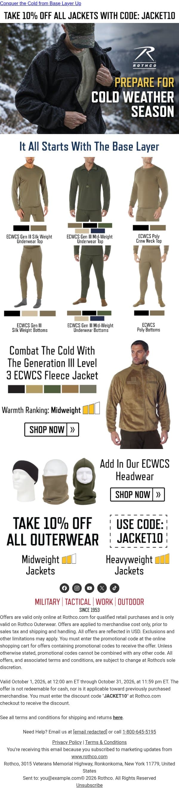 Cold Weather? Bring It On. email from Rothco screenshot