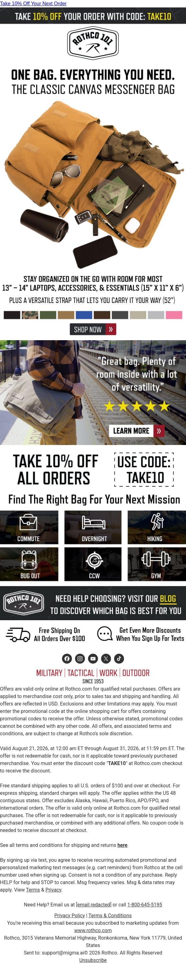 Your Everyday Essentials, Covered. email from Rothco screenshot