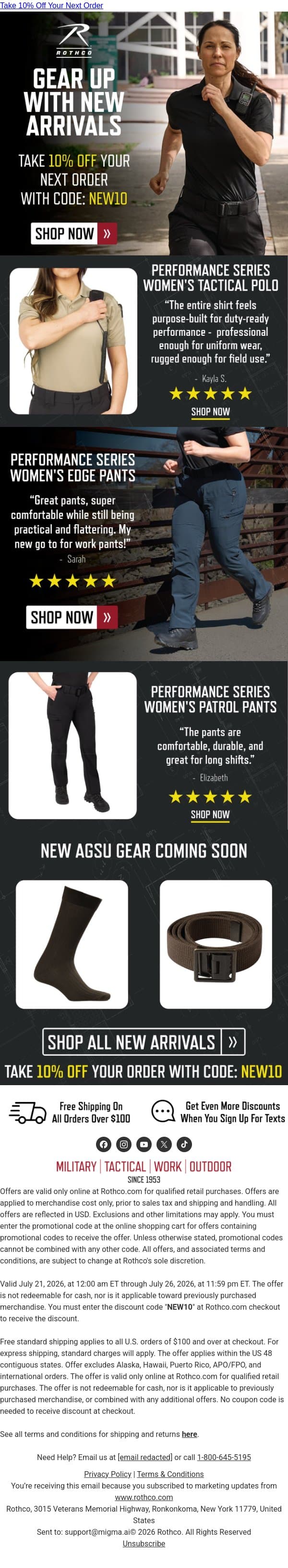 See the Buzz Around Our New Women's Collection email from Rothco screenshot