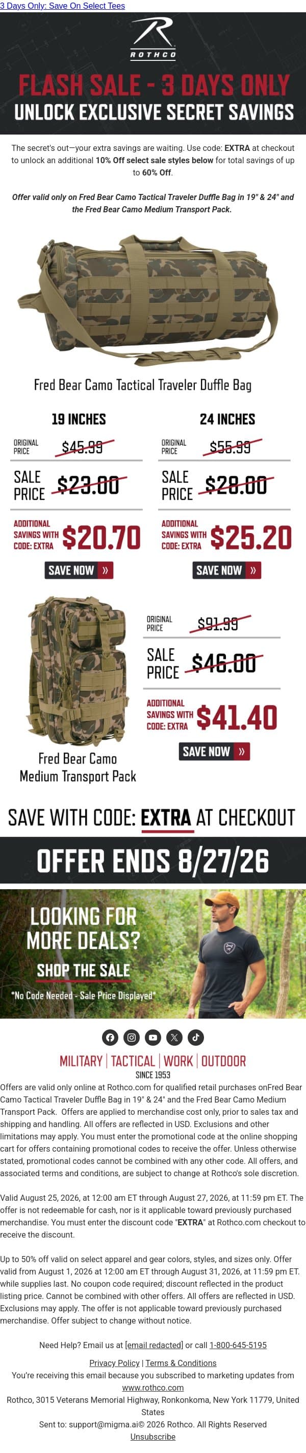 Save Up to 60% on Fred Bear Camo Bags email from Rothco screenshot