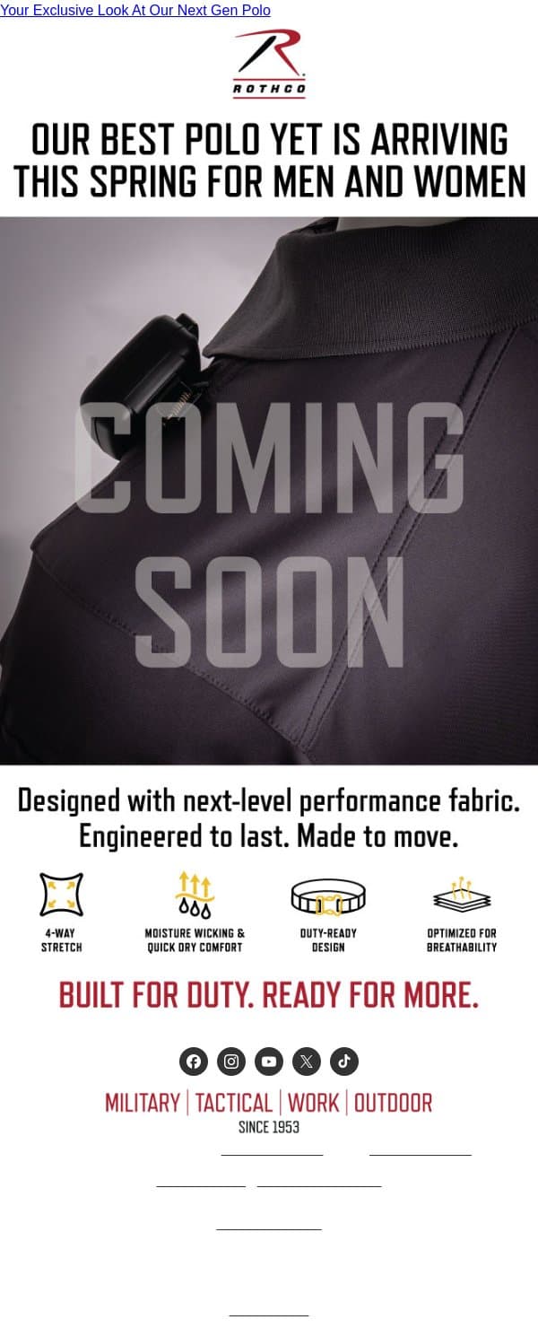 Coming Soon: Not Just a Polo. A Performance Upgrade. email from Rothco screenshot