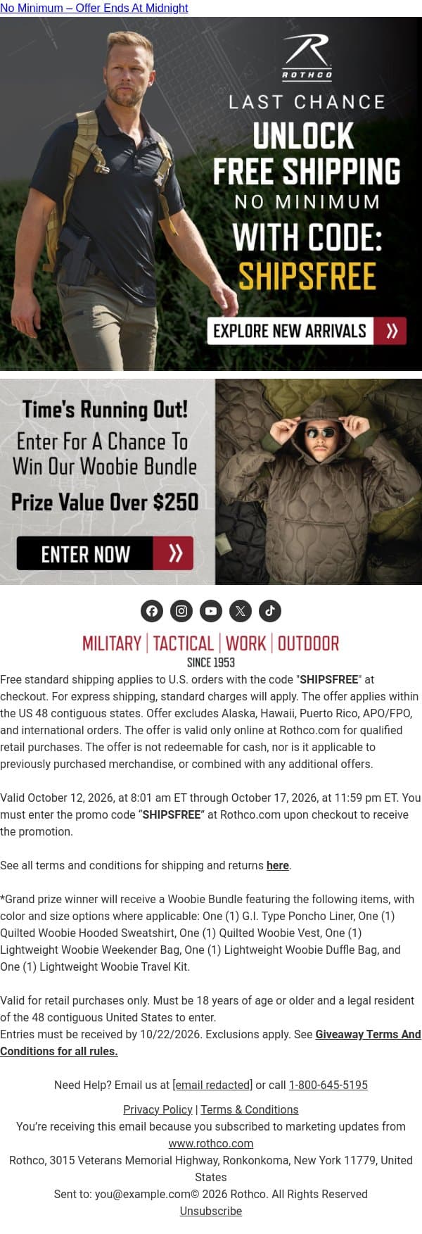 Your Free Shipping Window Is Closing email from Rothco screenshot