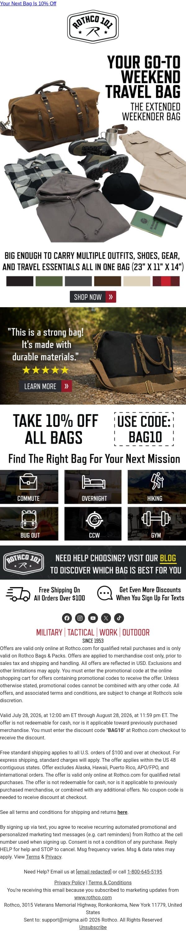 Ready for the Weekend? Pack Up & Go email from Rothco screenshot